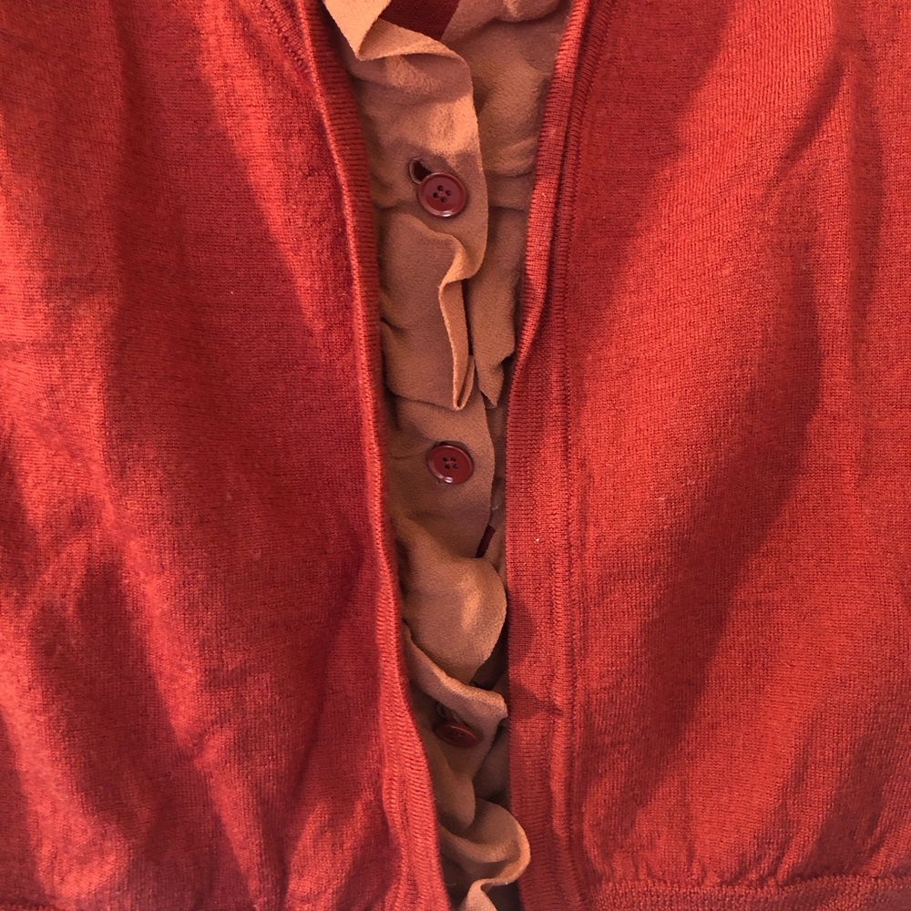 J Crew red Ruffled Cardigan - Picture 4 of 6